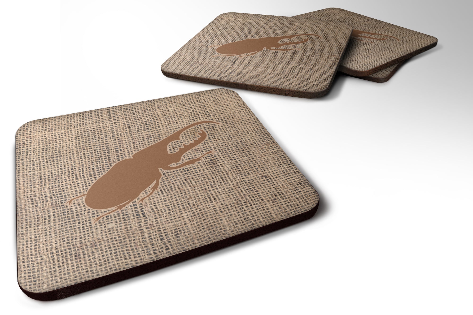 Set of 4 Beetle Burlap and Brown Foam Coasters - the-store.com