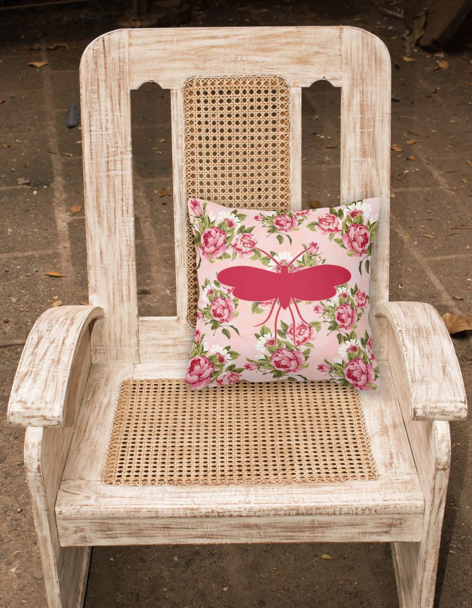 Moth Shabby Chic Pink Roses  Fabric Decorative Pillow BB1058-RS-PK-PW1414 - the-store.com