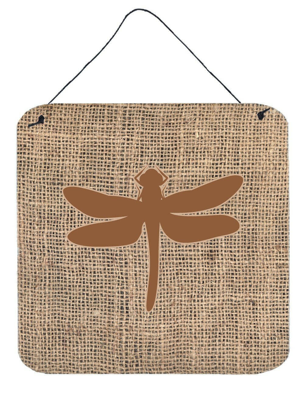 Dragonfly Burlap and Brown Aluminium Metal Wall or Door Hanging Prints BB1062 by Caroline's Treasures