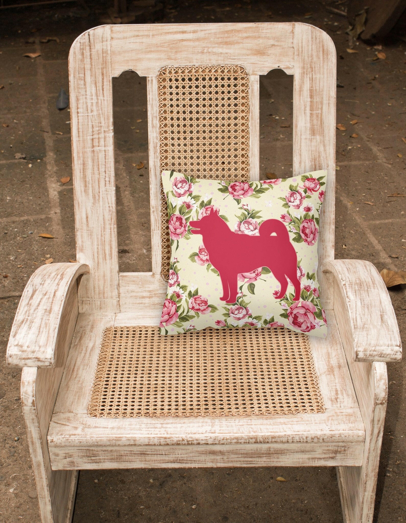 Shiba Inu Shabby Chic Yellow Roses  Fabric Decorative Pillow BB1067-RS-YW-PW1414 - the-store.com