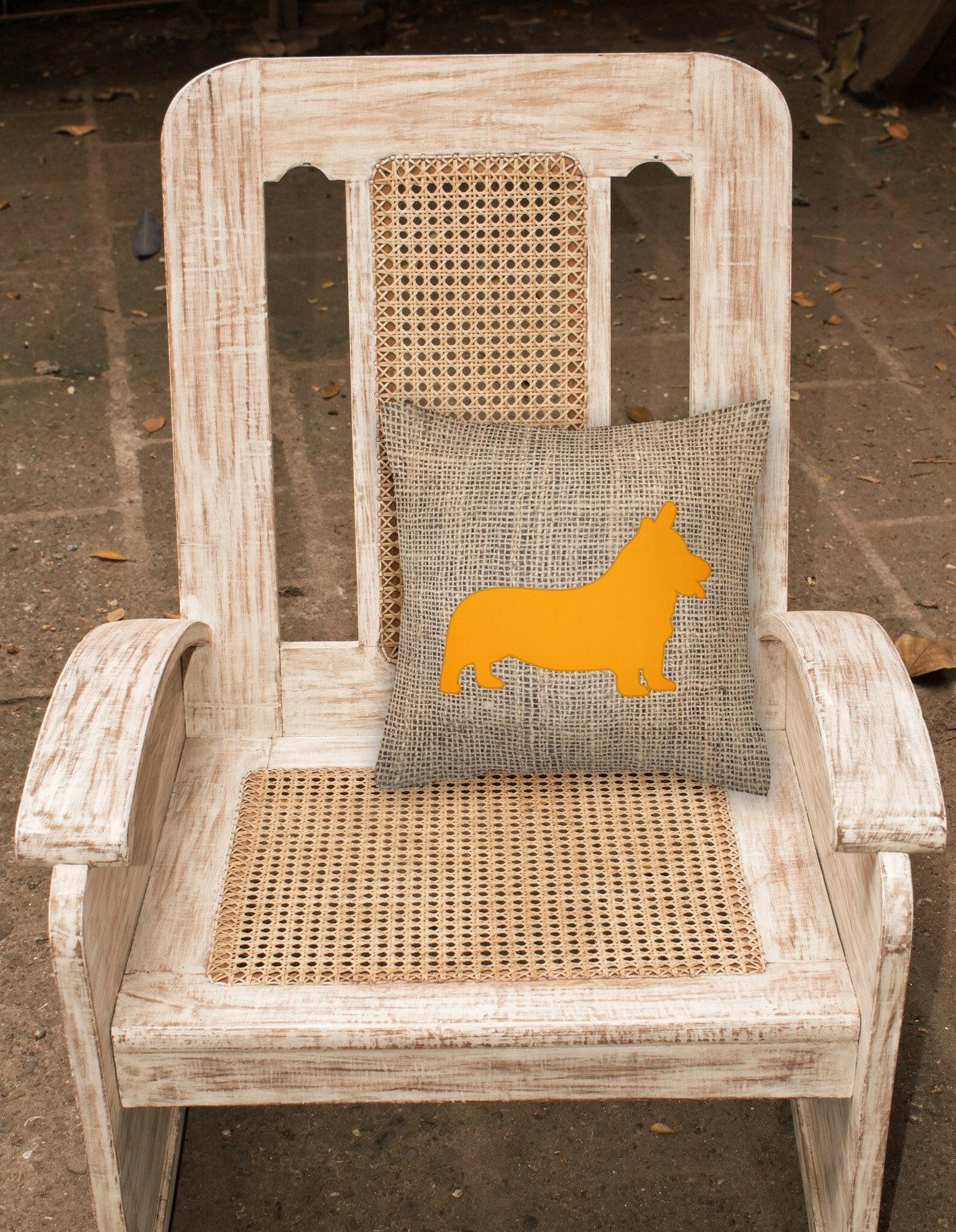 Corgi Burlap and Orange   Canvas Fabric Decorative Pillow BB1069 - the-store.com