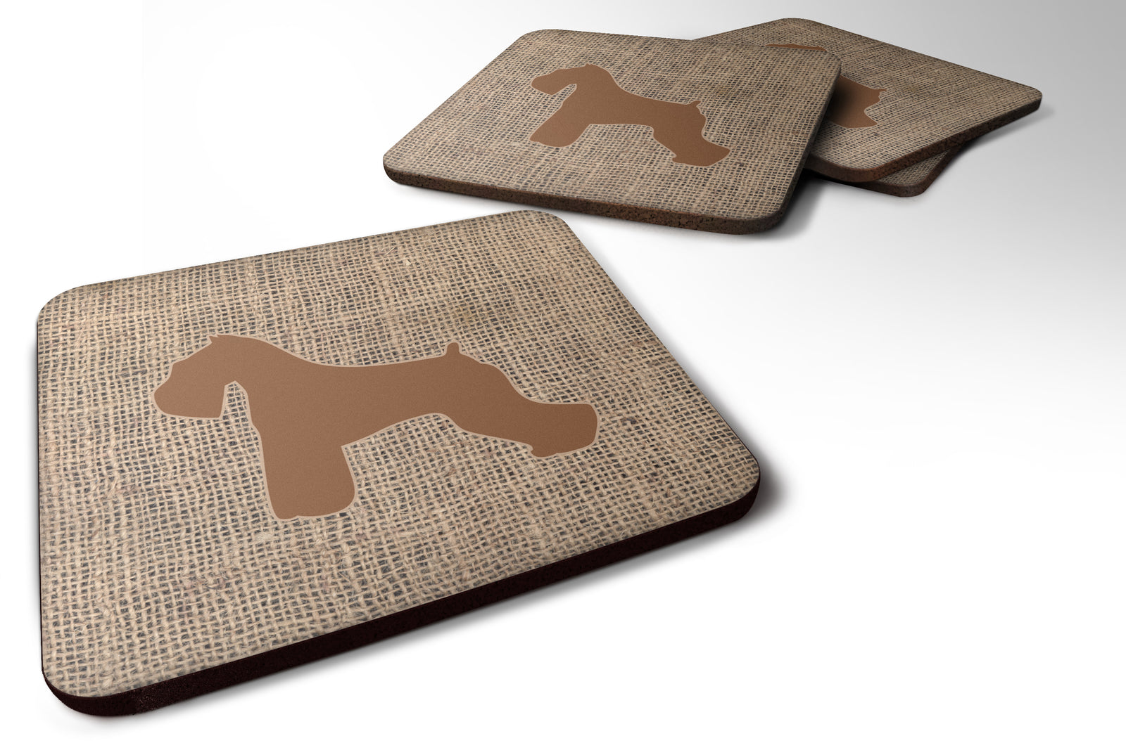 Set of 4 Schnauzer Burlap and Brown Foam Coasters - the-store.com