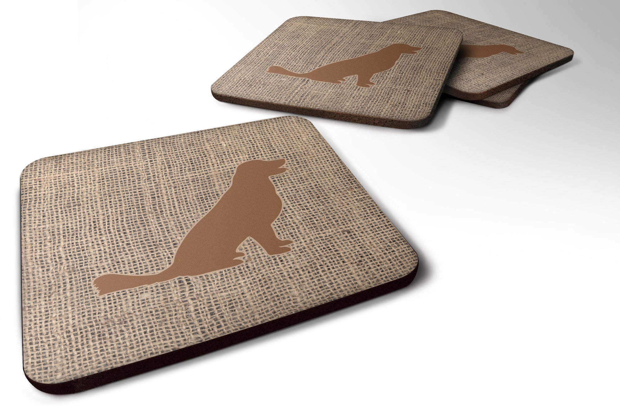 Set of 4 Labrador Burlap and Brown Foam Coasters - the-store.com