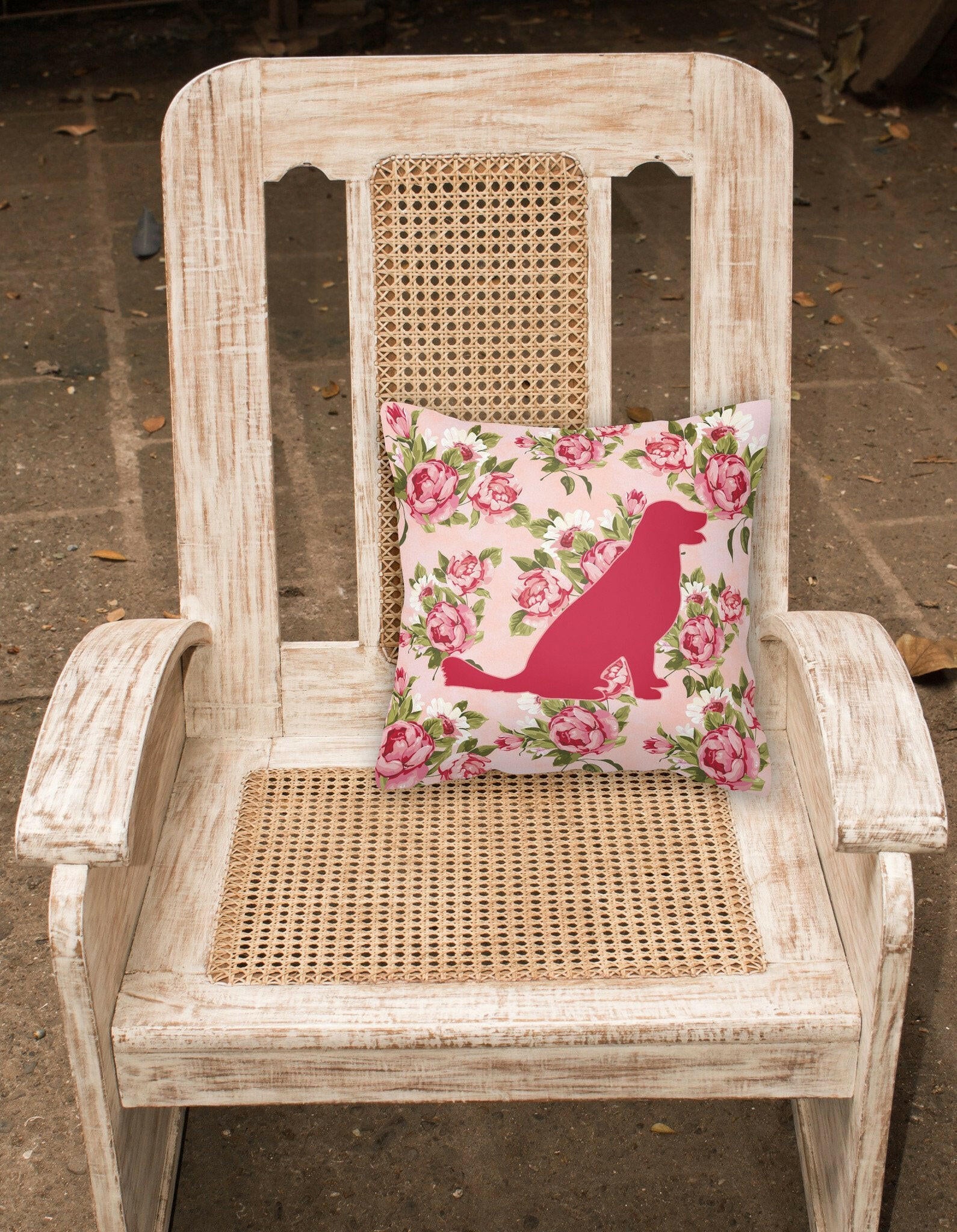 Labrador Shabby Chic Pink Roses  Fabric Decorative Pillow BB1076-RS-PK-PW1414 - the-store.com