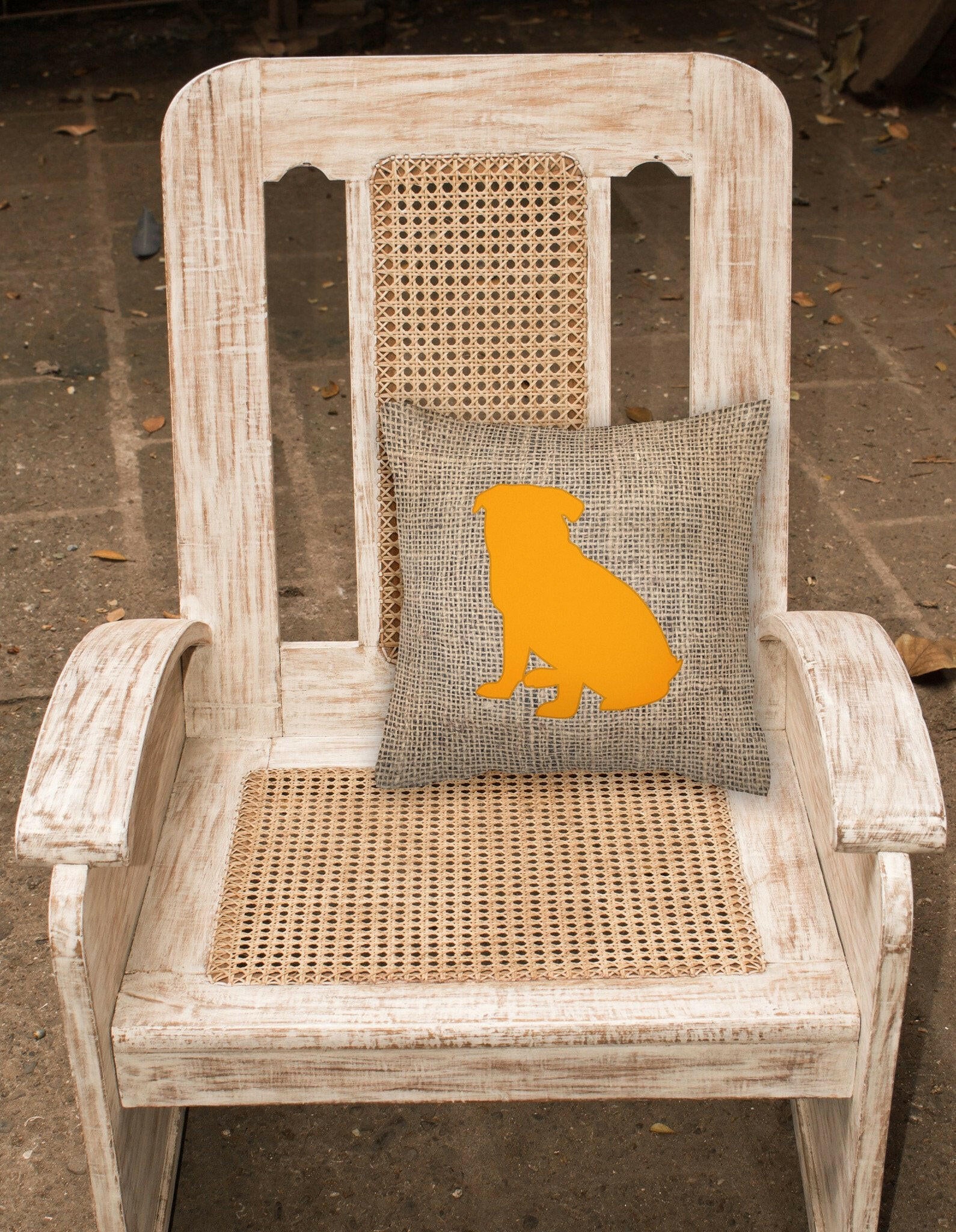 Pug Burlap and Orange   Canvas Fabric Decorative Pillow BB1084 - the-store.com