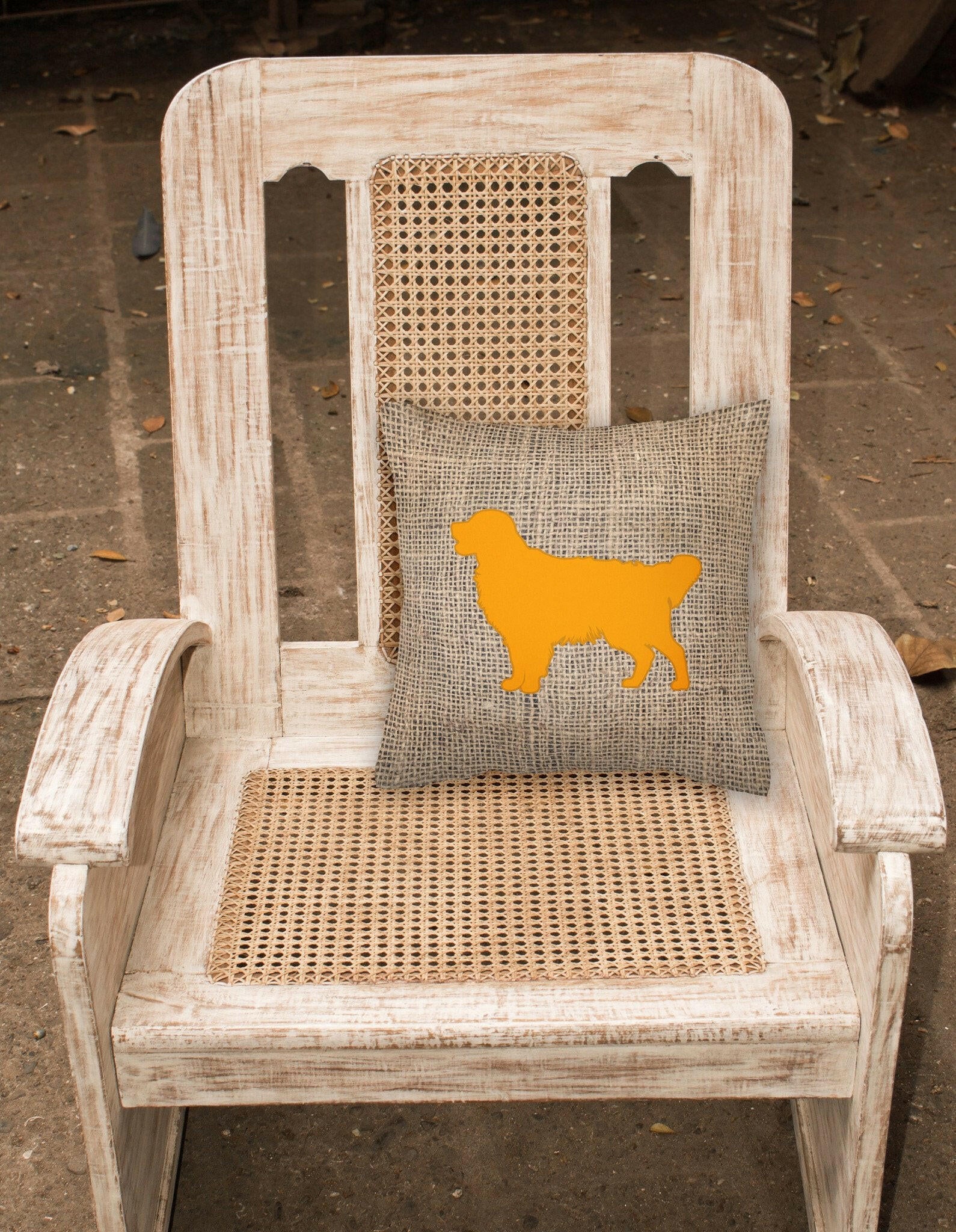 Golden Retriever Burlap and Orange   Canvas Fabric Decorative Pillow BB1085 - the-store.com