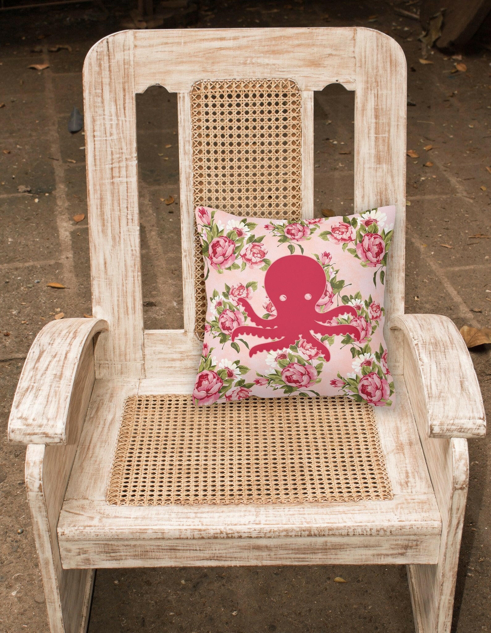 Octopus Shabby Chic Pink Roses  Fabric Decorative Pillow BB1090-RS-PK-PW1414 - the-store.com