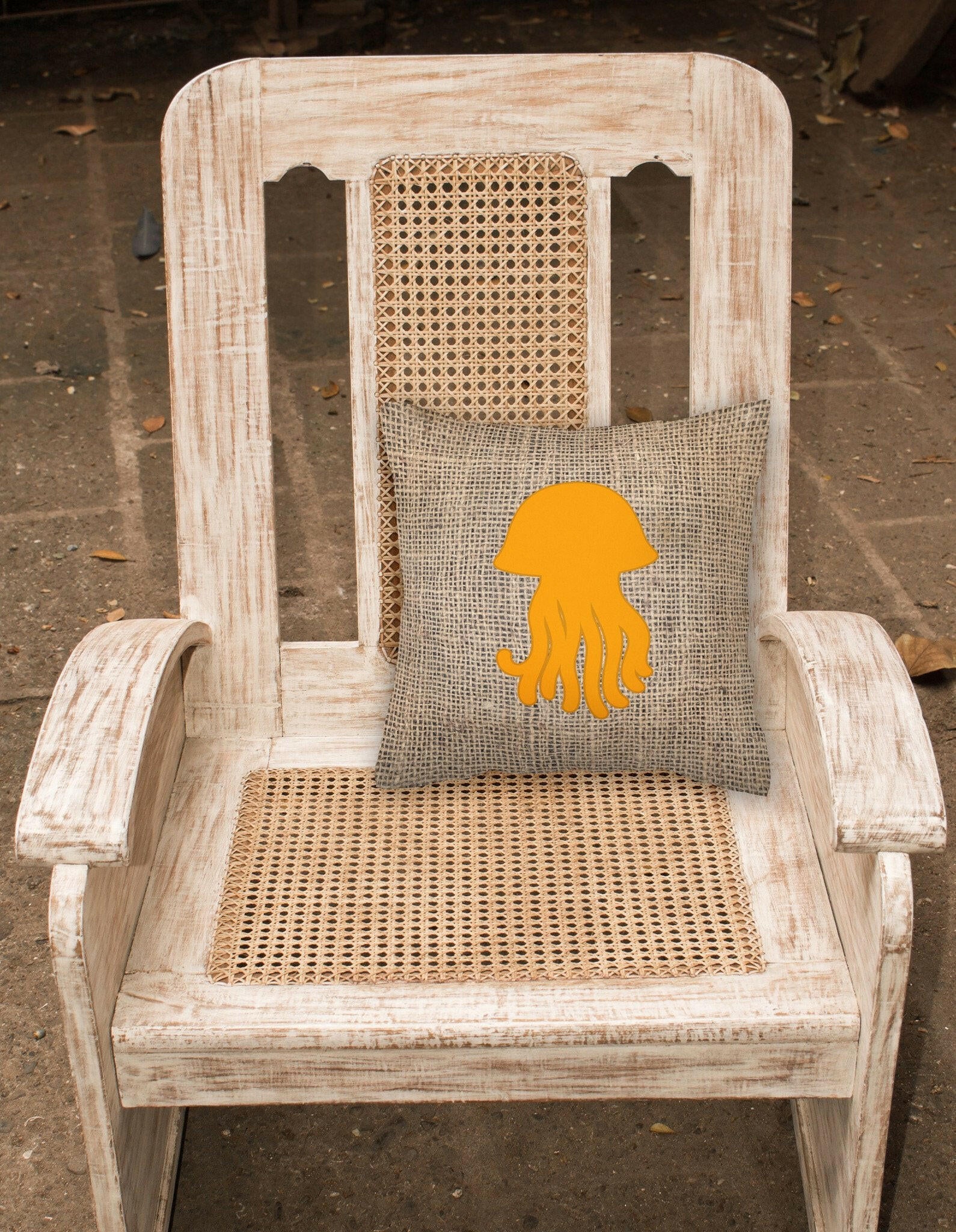 Jellyfish Burlap and Orange   Canvas Fabric Decorative Pillow BB1091 - the-store.com