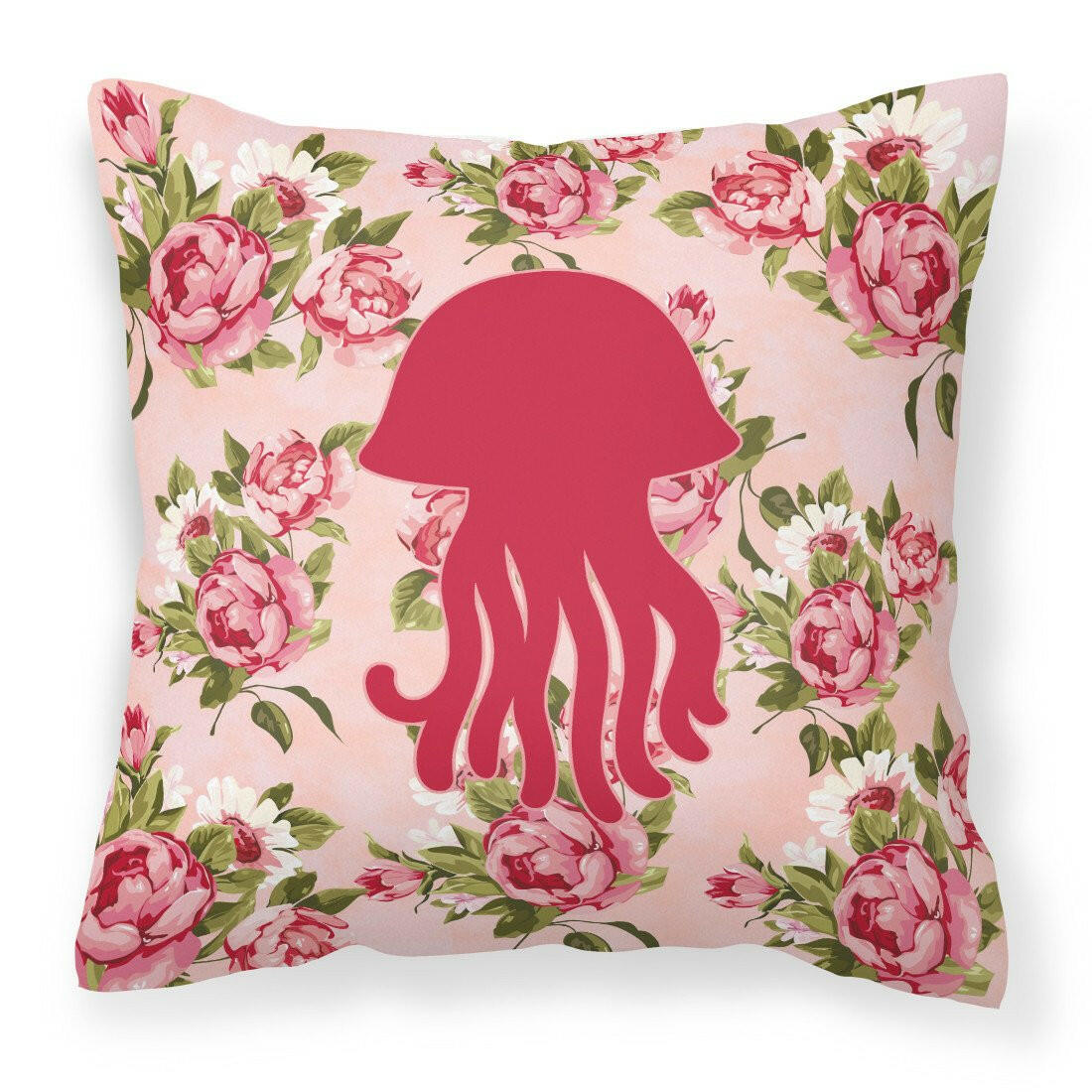 Jellyfish Shabby Chic Pink Roses  Fabric Decorative Pillow BB1091-RS-PK-PW1414 - the-store.com