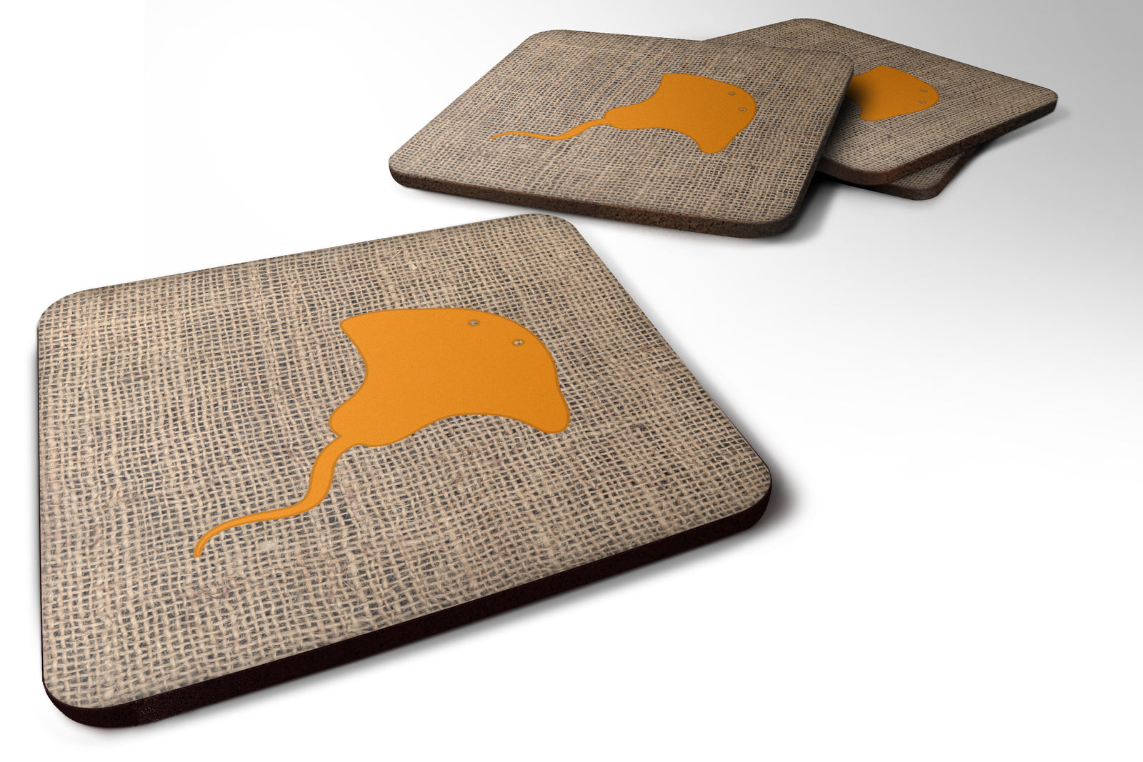 Set of 4 Stingray Burlap and Orange Foam Coasters - the-store.com