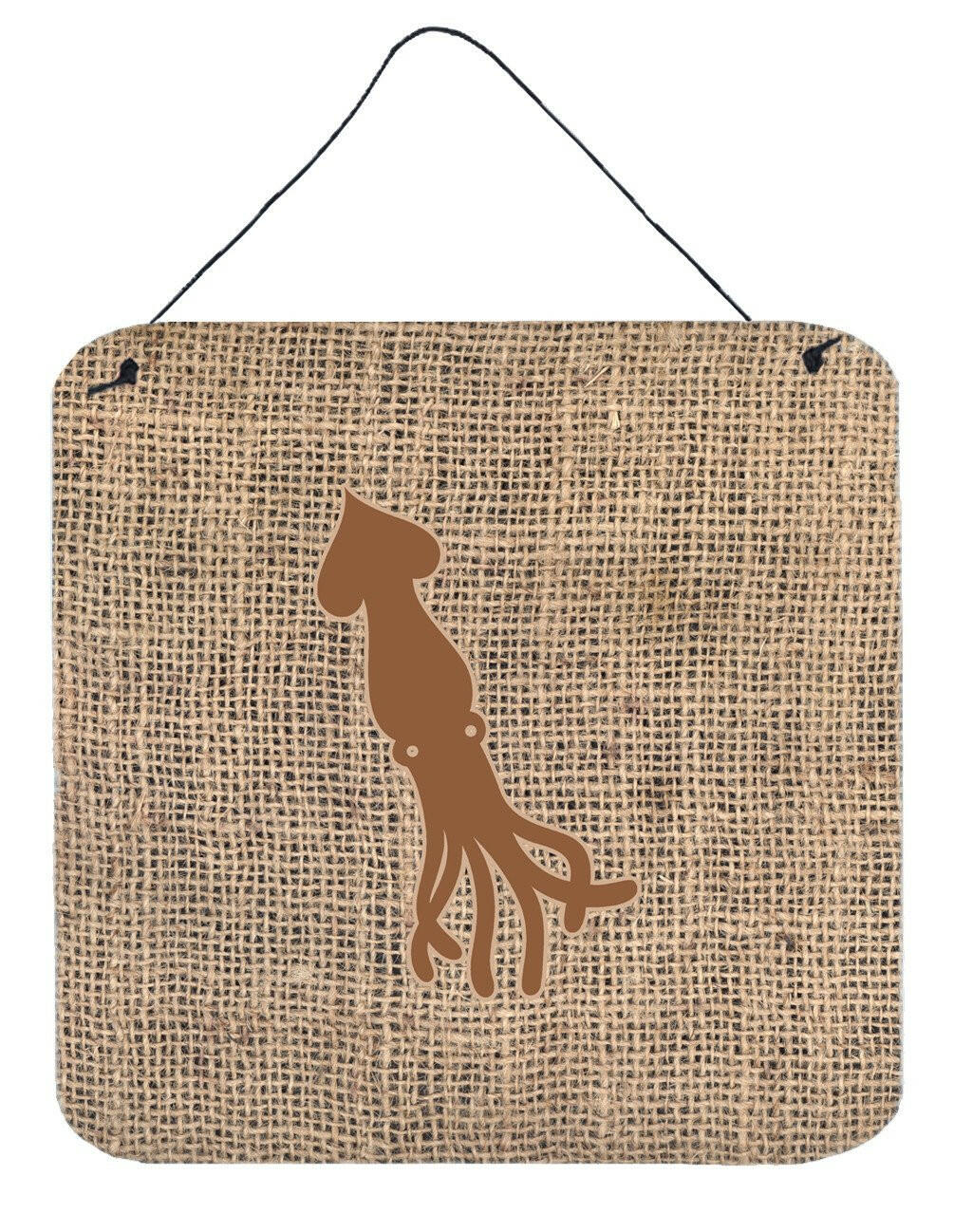 Squid Burlap and Brown Aluminium Metal Wall or Door Hanging Prints BB1096 by Caroline&#39;s Treasures