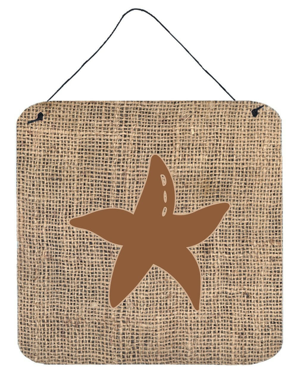 Starfish Burlap and Brown Aluminium Metal Wall or Door Hanging Prints BB1100 by Caroline's Treasures