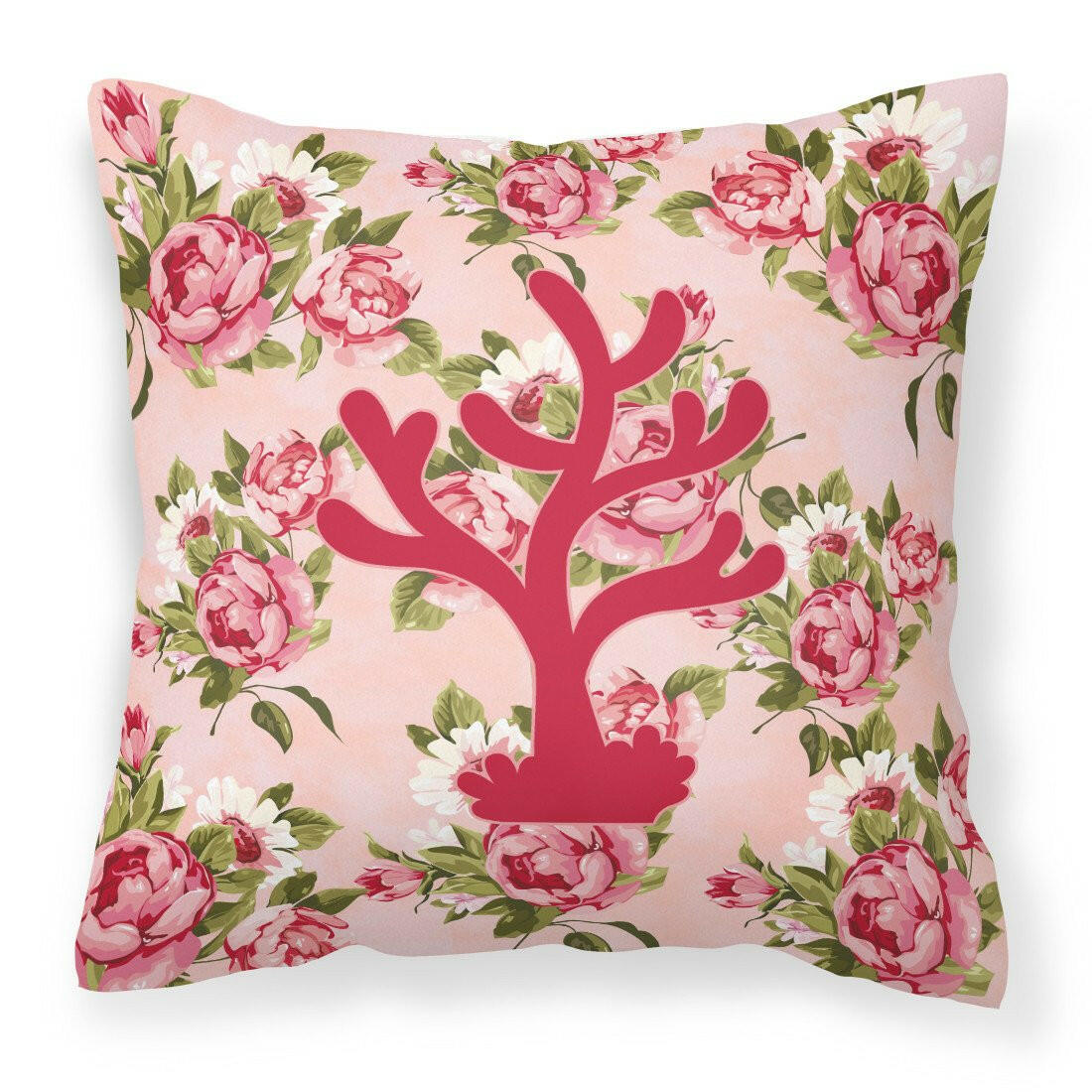 Coral Shabby Chic Pink Roses  Fabric Decorative Pillow BB1101-RS-PK-PW1414 - the-store.com