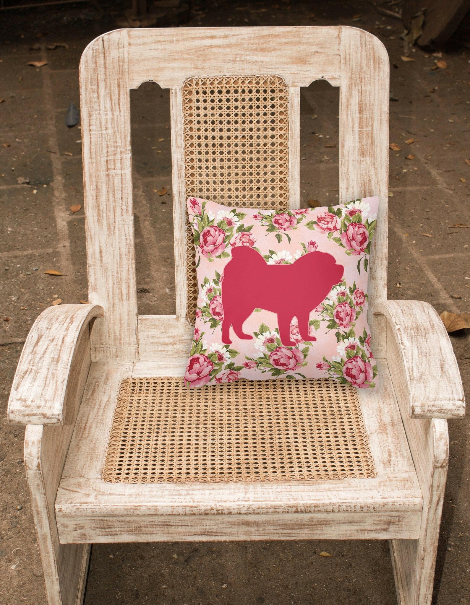 Chow Chow Shabby Chic Pink Roses  Fabric Decorative Pillow BB1106-RS-PK-PW1414 - the-store.com