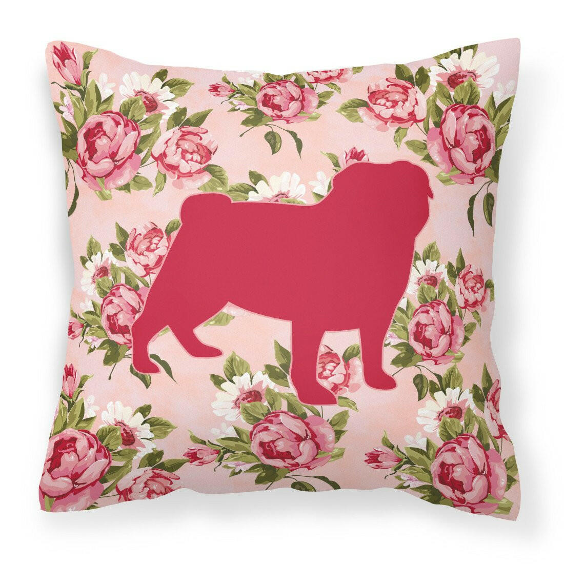 Pug Shabby Chic Pink Roses  Fabric Decorative Pillow BB1112-RS-PK-PW1414 - the-store.com