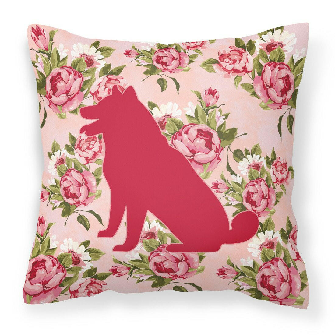 Shiba Inu Shabby Chic Pink Roses  Fabric Decorative Pillow BB1113-RS-PK-PW1414 - the-store.com