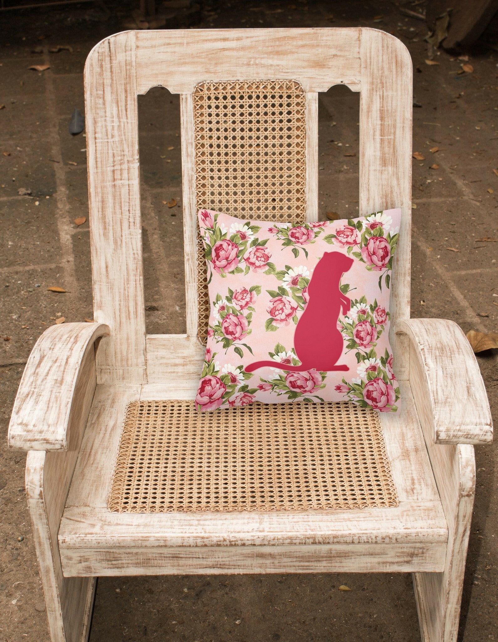 Meerkat Shabby Chic Pink Roses  Fabric Decorative Pillow BB1118-RS-PK-PW1414 - the-store.com