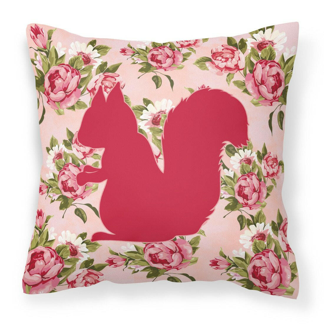 Squirrel Shabby Chic Pink Roses  Fabric Decorative Pillow BB1119-RS-PK-PW1414 - the-store.com