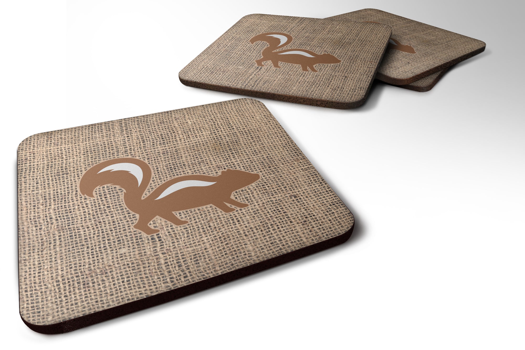 Set of 4 Skunk Burlap and Brown Foam Coasters - the-store.com