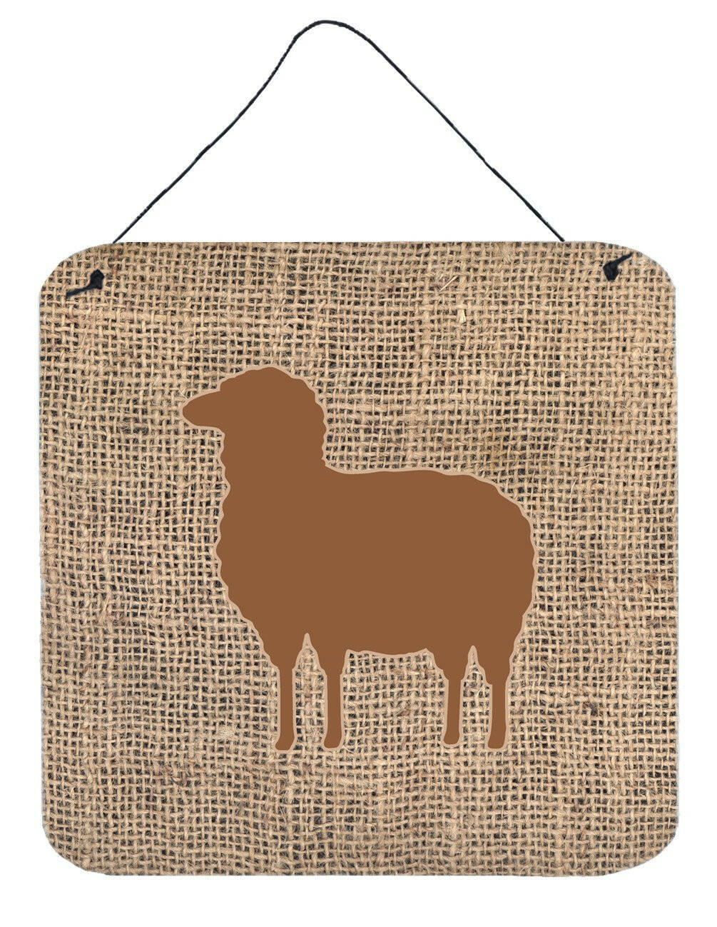 Sheep Burlap and Brown Aluminium Metal Wall or Door Hanging Prints BB1126 by Caroline&#39;s Treasures