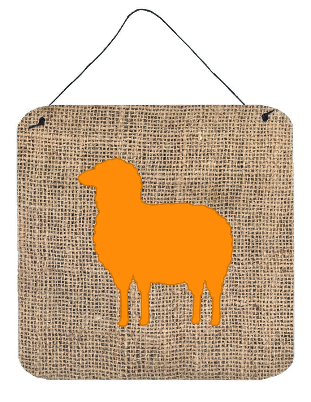 Sheep Burlap and Orange Aluminium Metal Wall or Door Hanging Prints BB1126 by Caroline&#39;s Treasures