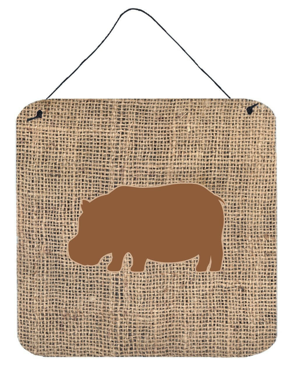 Hippopotamus Burlap and Brown Wall or Door Hanging Prints BB1130 by Caroline's Treasures