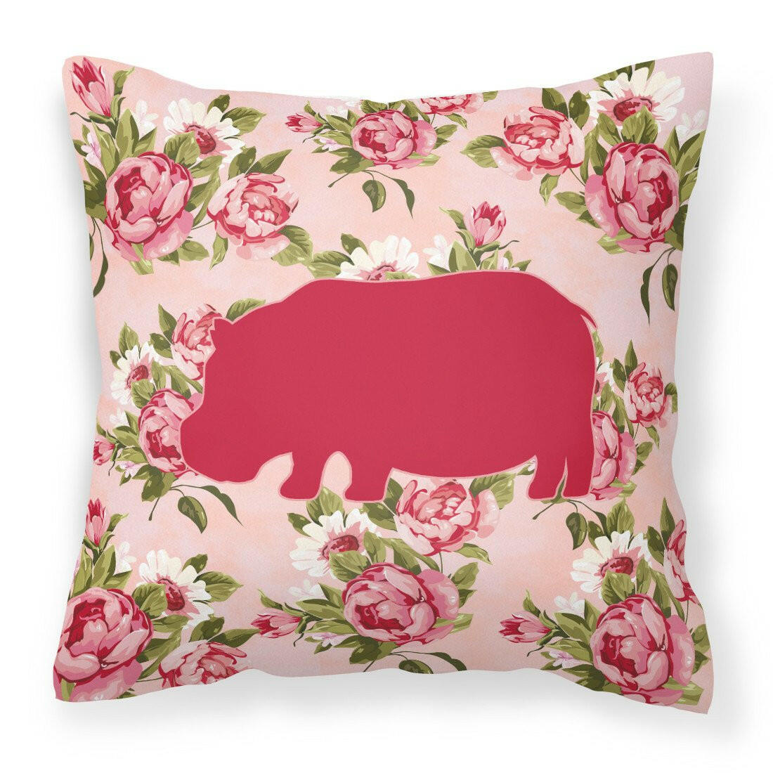 Hippopotamus Shabby Chic Pink Roses  Fabric Decorative Pillow BB1130-RS-PK-PW1414 - the-store.com