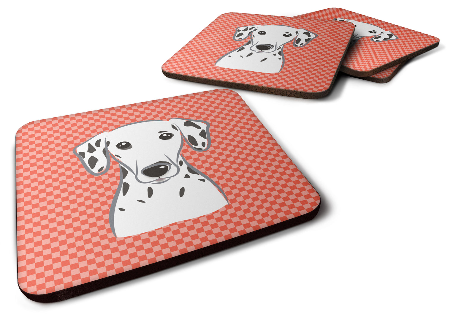 Set of 4 Red Checkered Dalmatian Foam Coasters BB1131FC - the-store.com