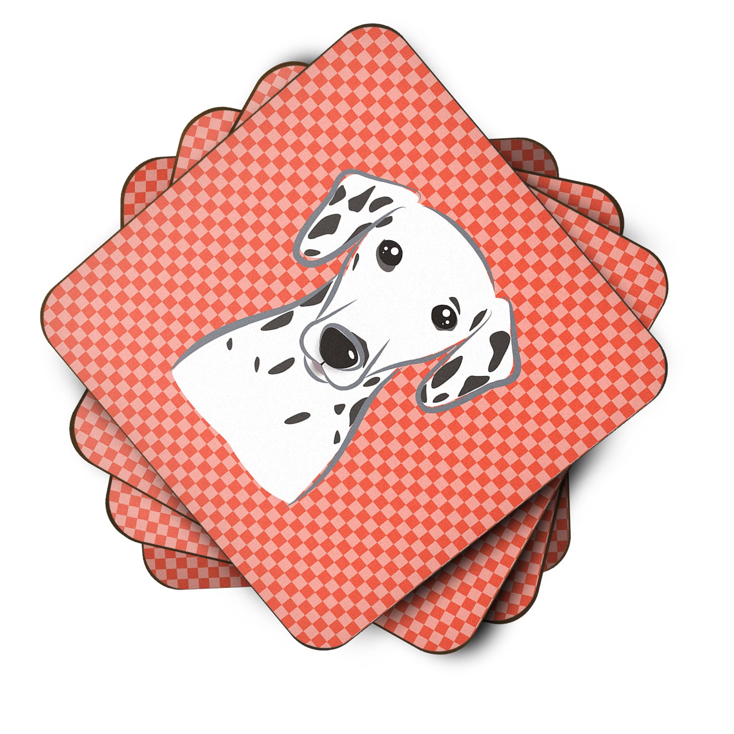 Set of 4 Red Checkered Dalmatian Foam Coasters BB1131FC - the-store.com