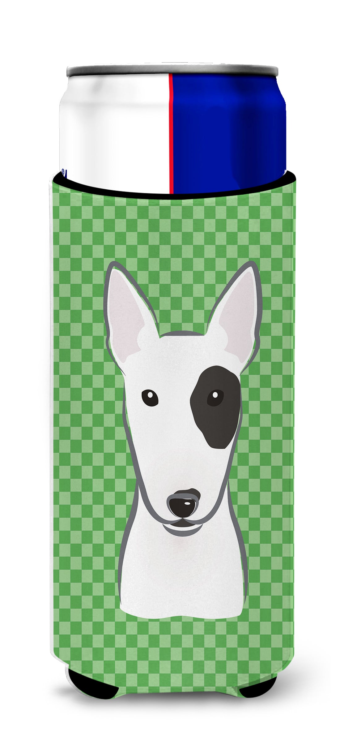 Green Checkered Bull Terrier Ultra Beverage Insulators for slim cans BB1132MUK.