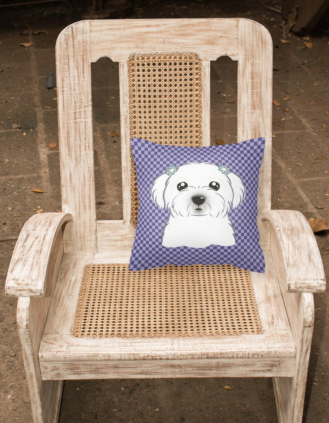 Purple Checkered Maltese   Canvas Fabric Decorative Pillow BB1134PW1414 - the-store.com