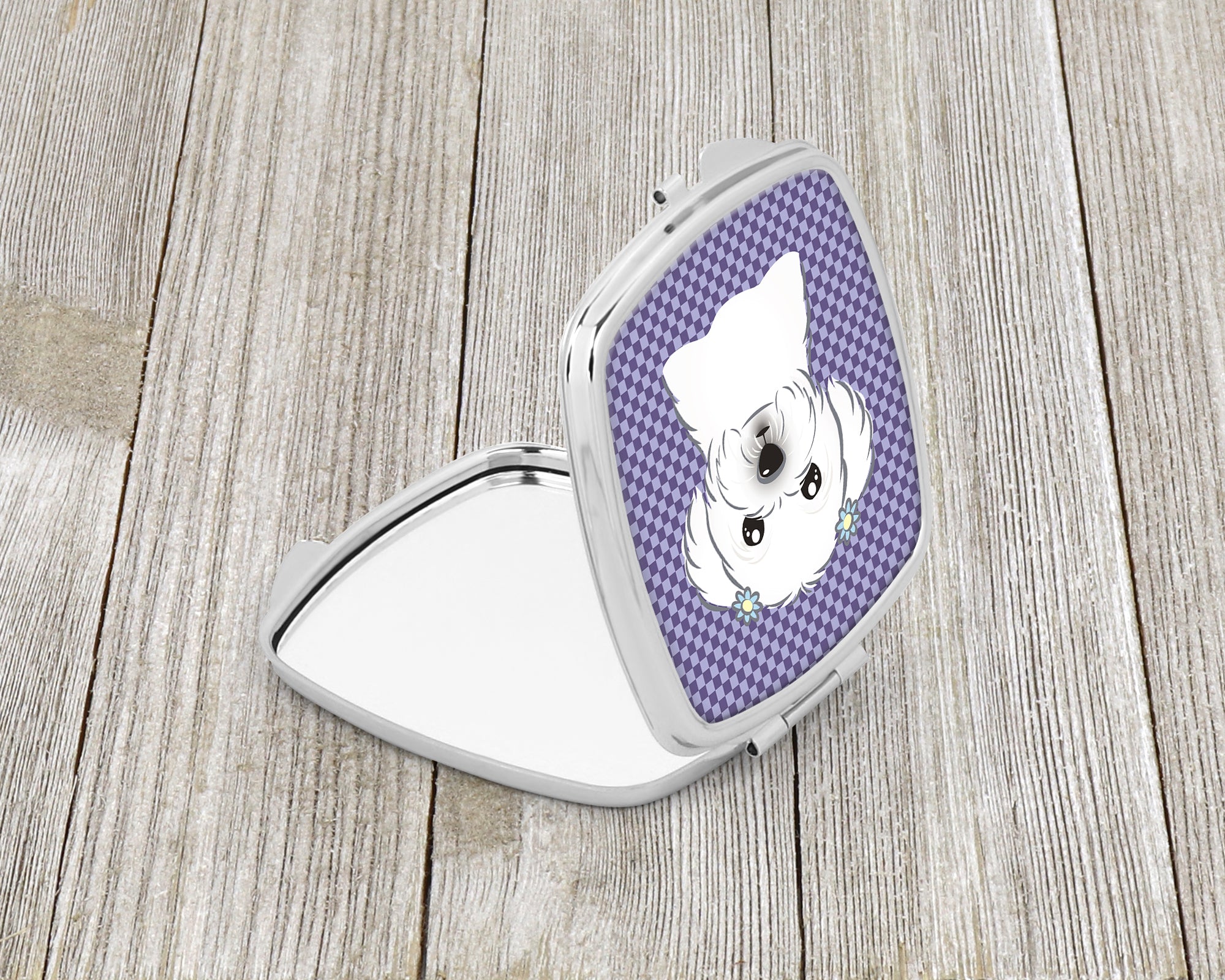 Purple Checkered Maltese Compact Mirror BB1134SCM  the-store.com.