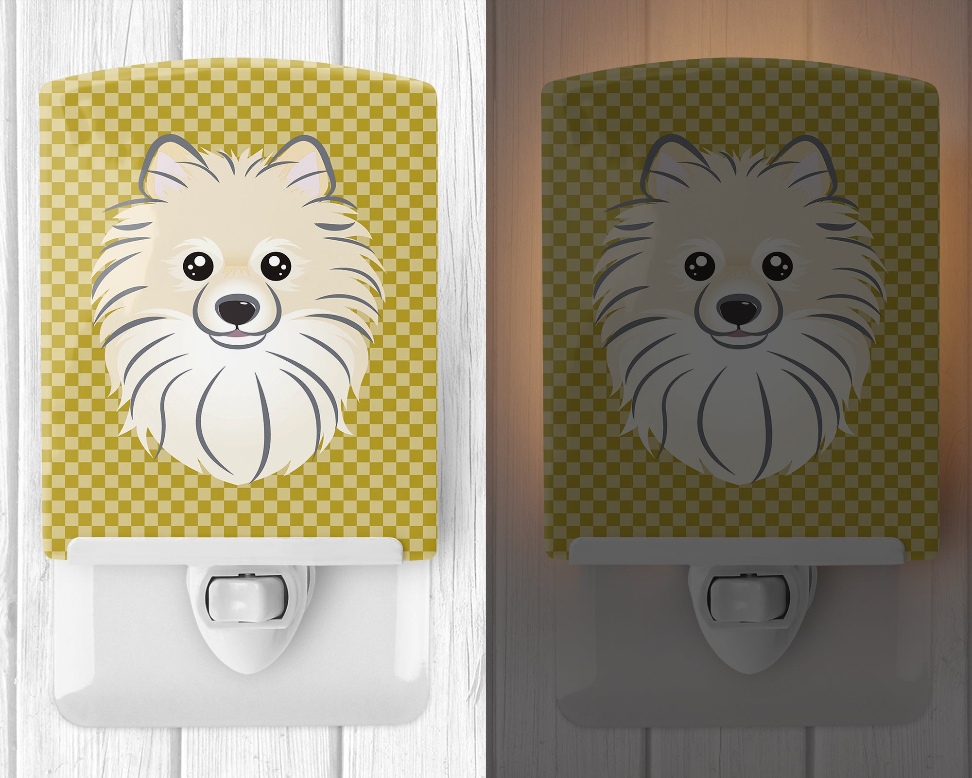 Tan Checkered Pomeranian Ceramic Night Light BB1135CNL - the-store.com