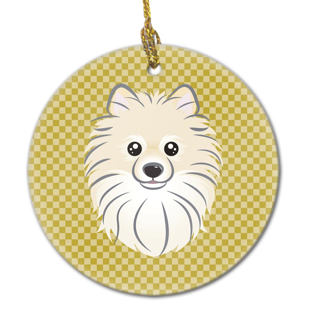 Tan Checkered Pomeranian Ceramic Ornament BB1135CO1 by Caroline&#39;s Treasures