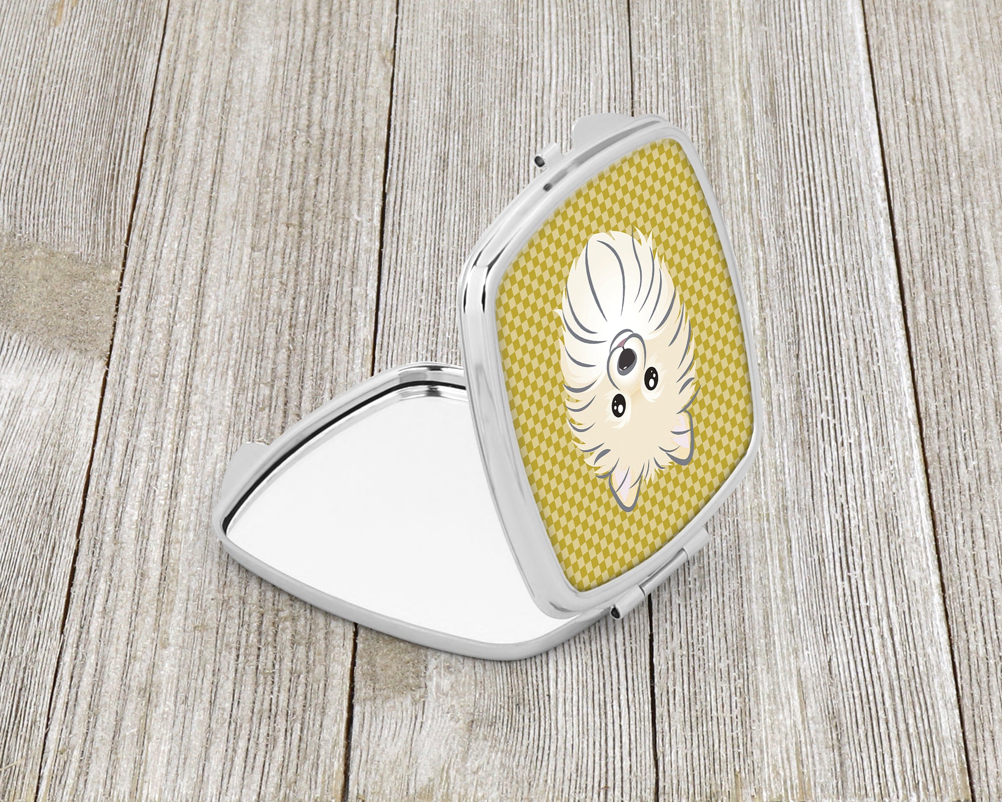 Tan Checkered Pomeranian Compact Mirror BB1135SCM  the-store.com.