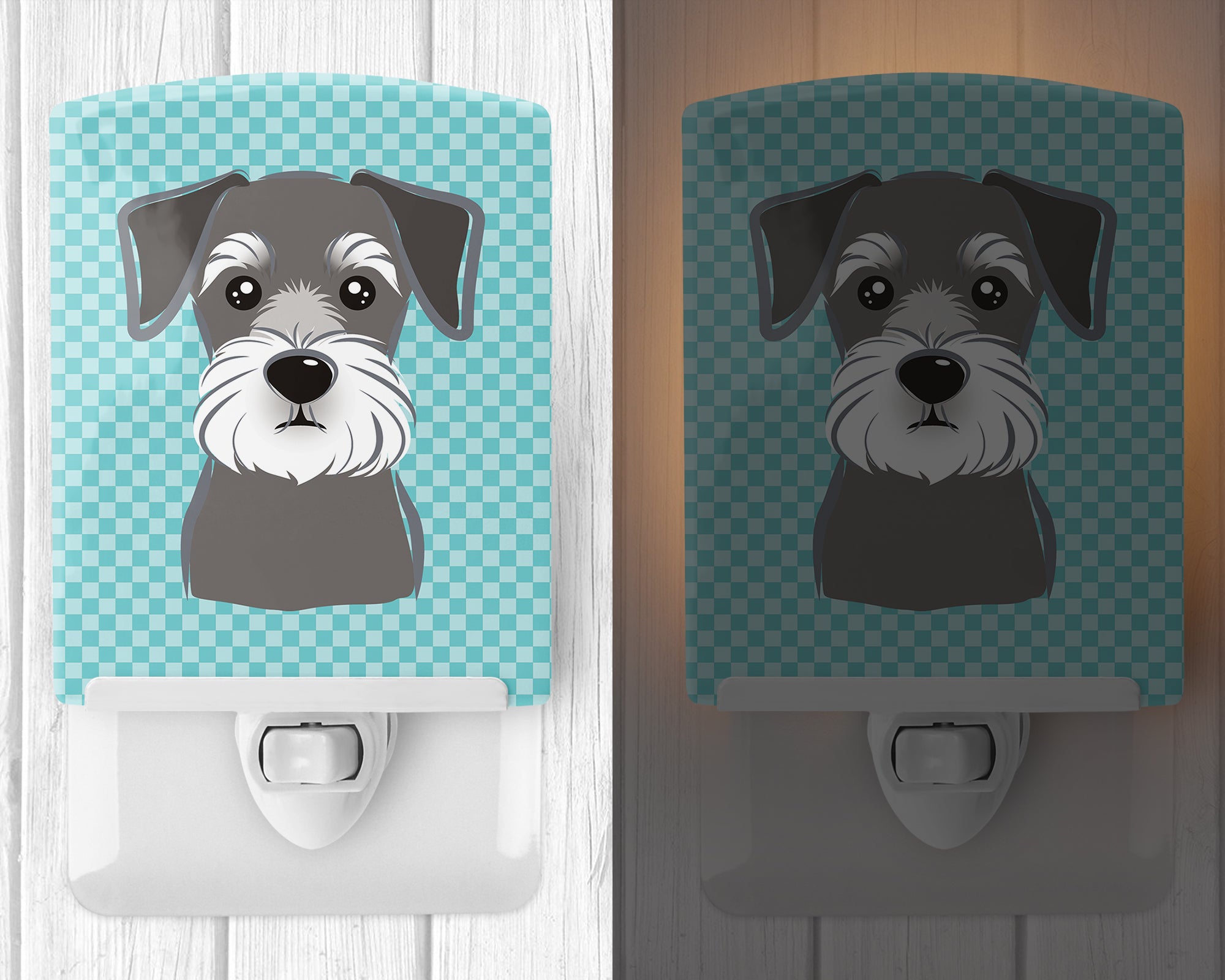 Blue Checkered Schnauzer Ceramic Night Light BB1136CNL - the-store.com