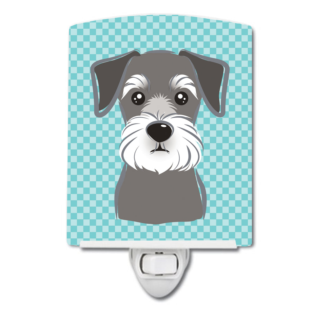 Blue Checkered Schnauzer Ceramic Night Light BB1136CNL - the-store.com