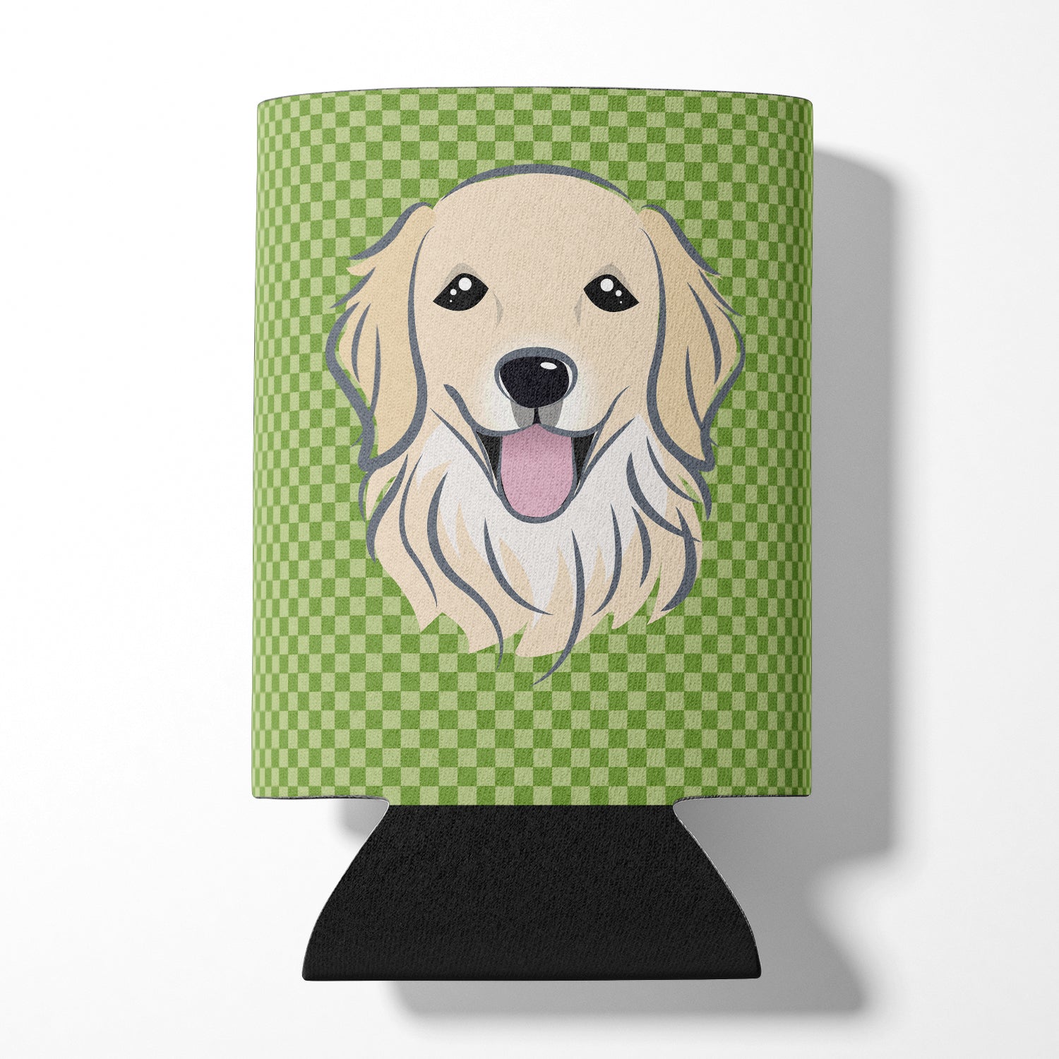 Green Checkered Golden Retriever Can or Bottle Hugger BB1137CC.