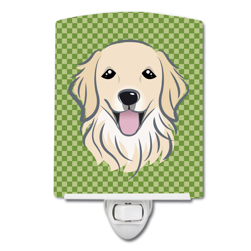 Green Checkered Golden Retriever Ceramic Night Light BB1137CNL - the-store.com