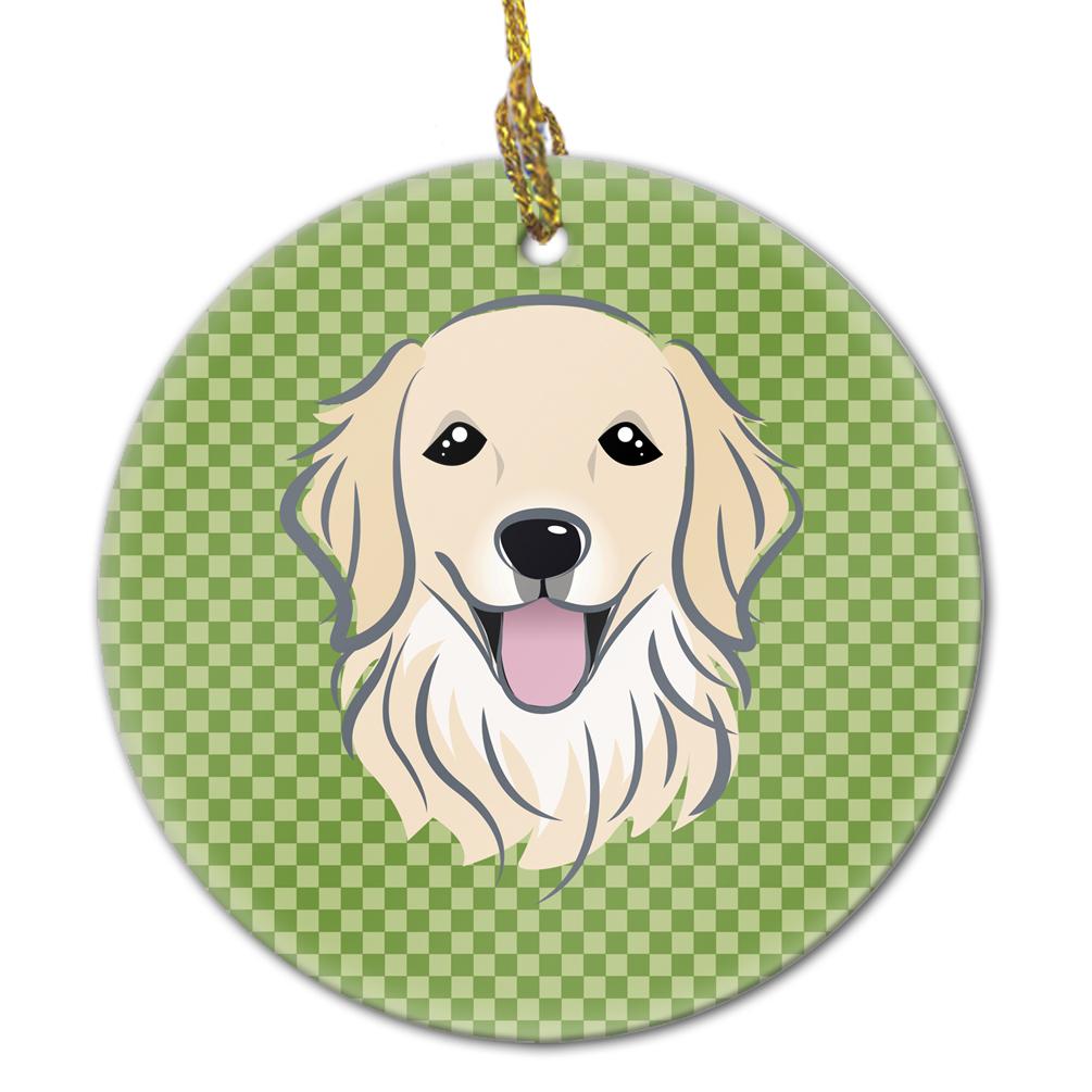 Green Checkered Golden Retriever Ceramic Ornament BB1137CO1 by Caroline's Treasures