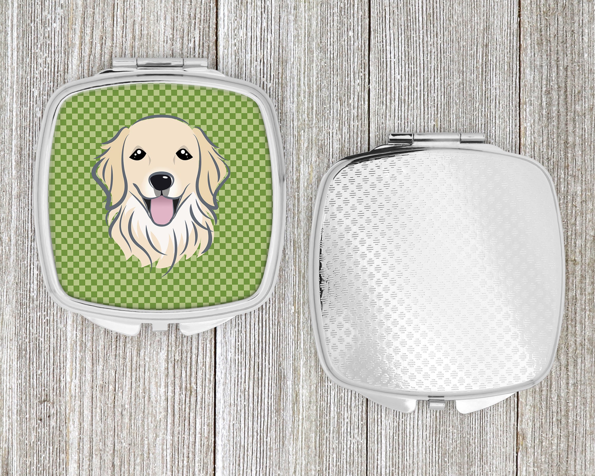 Green Checkered Golden Retriever Compact Mirror BB1137SCM  the-store.com.