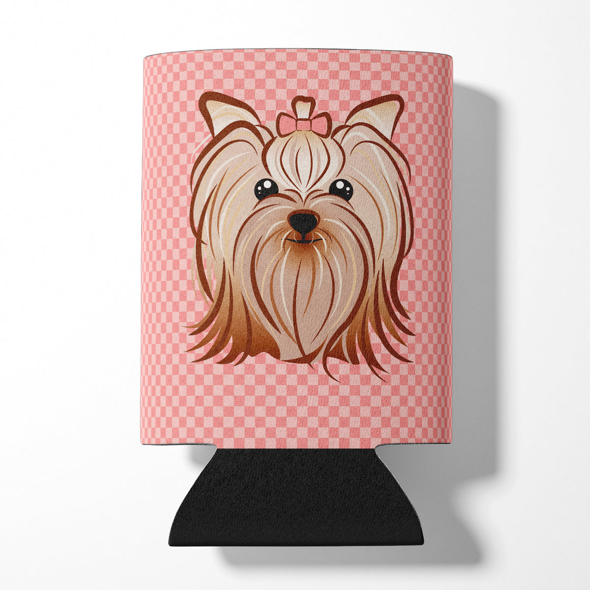 Pink Checkered Yorkie / Yorkshire Terrier Can or Bottle Hugger BB1138CC.