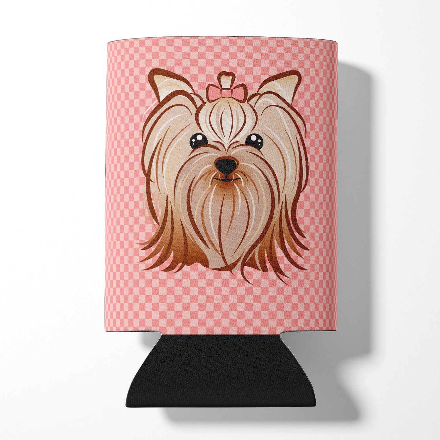 Pink Checkered Yorkie / Yorkshire Terrier Can or Bottle Hugger BB1138CC.