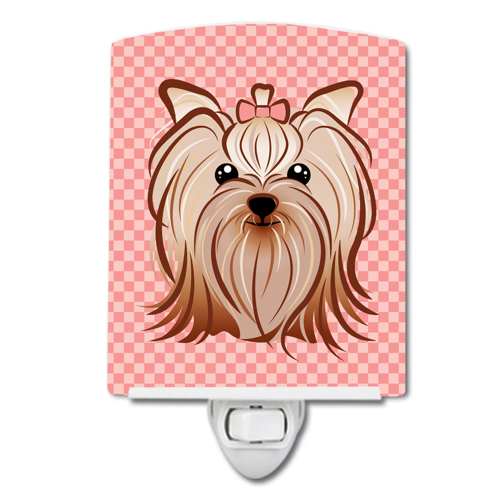 Pink Checkered Yorkie / Yorkshire Terrier Ceramic Night Light BB1138CNL - the-store.com