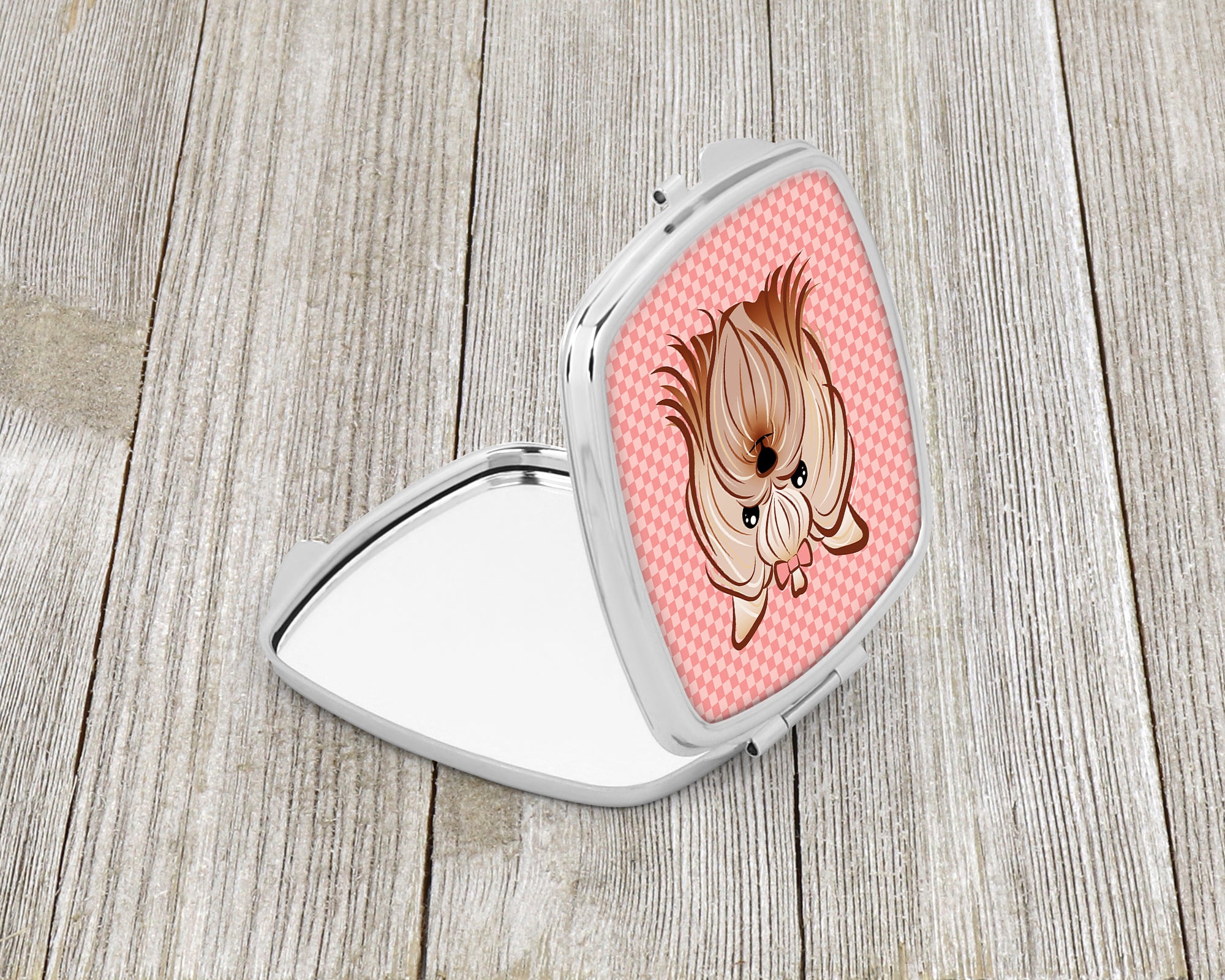 Pink Checkered Yorkie / Yorkshire Terrier Compact Mirror BB1138SCM  the-store.com.