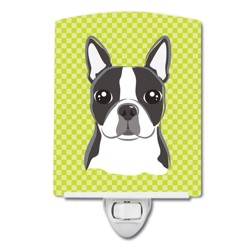 Lime Checkered Boston Terrier Ceramic Night Light BB1139CNL - the-store.com