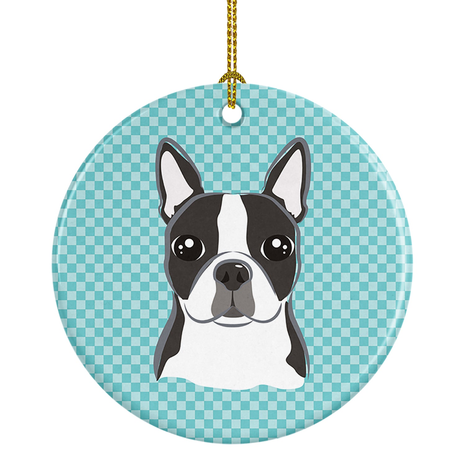 Checkerboard Blue Boston Terrier Ceramic Ornament BB1141CO1 - the-store.com