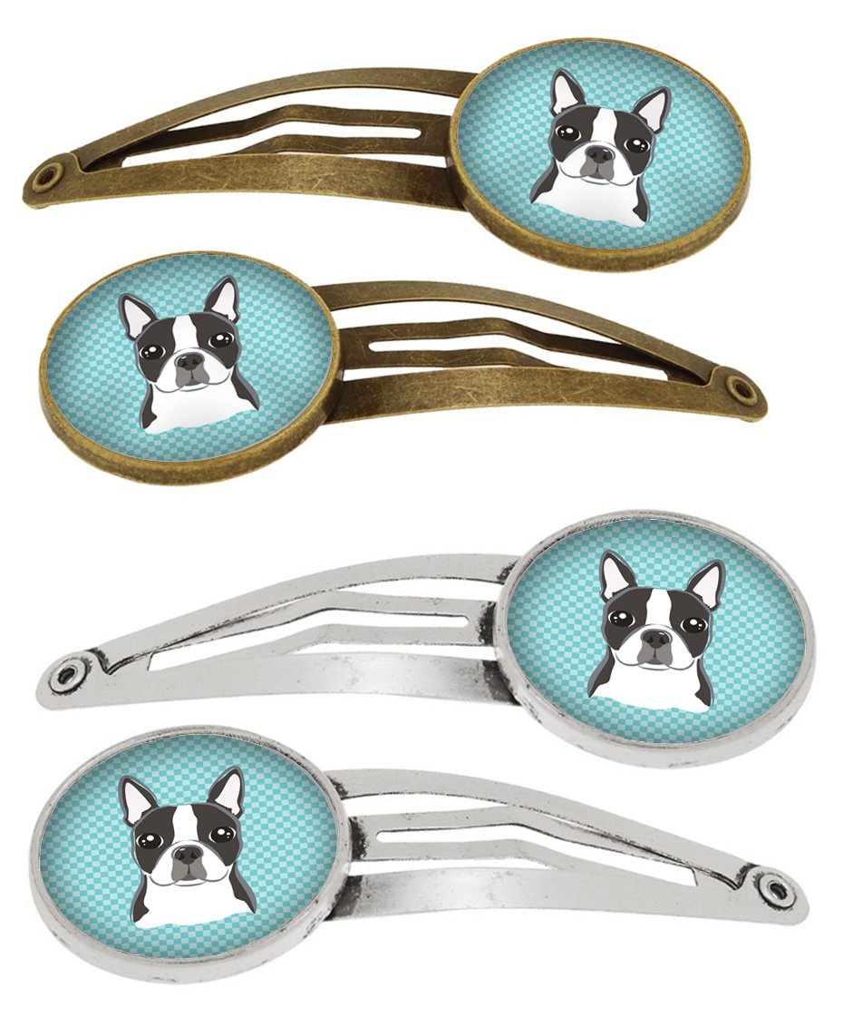 Checkerboard Blue Boston Terrier Set of 4 Barrettes Hair Clips BB1141HCS4 by Caroline&#39;s Treasures