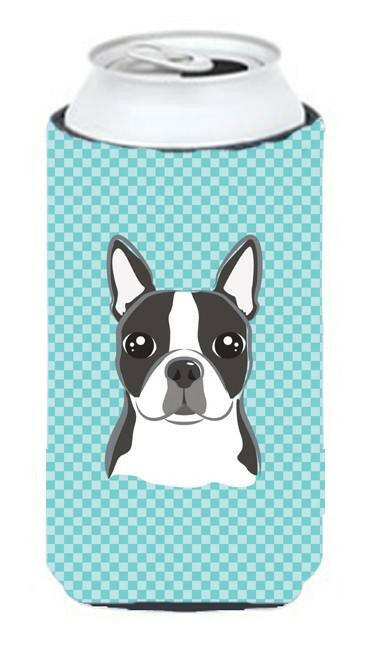 Checkerboard Blue Boston Terrier Tall Boy Beverage Insulator Hugger BB1141TBC by Caroline&#39;s Treasures