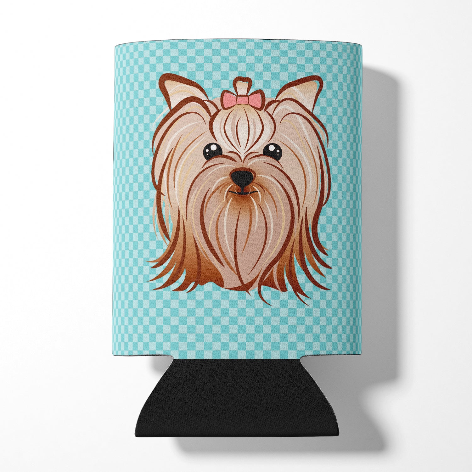 Checkerboard Blue Yorkie Yorkshire Terrier Can or Bottle Hugger BB1142CC.